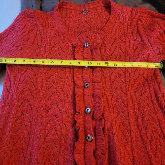 Vintage Orange-Red pointelle cardigan sweater from Anthropologie (approx M) - Picture 10 of 12